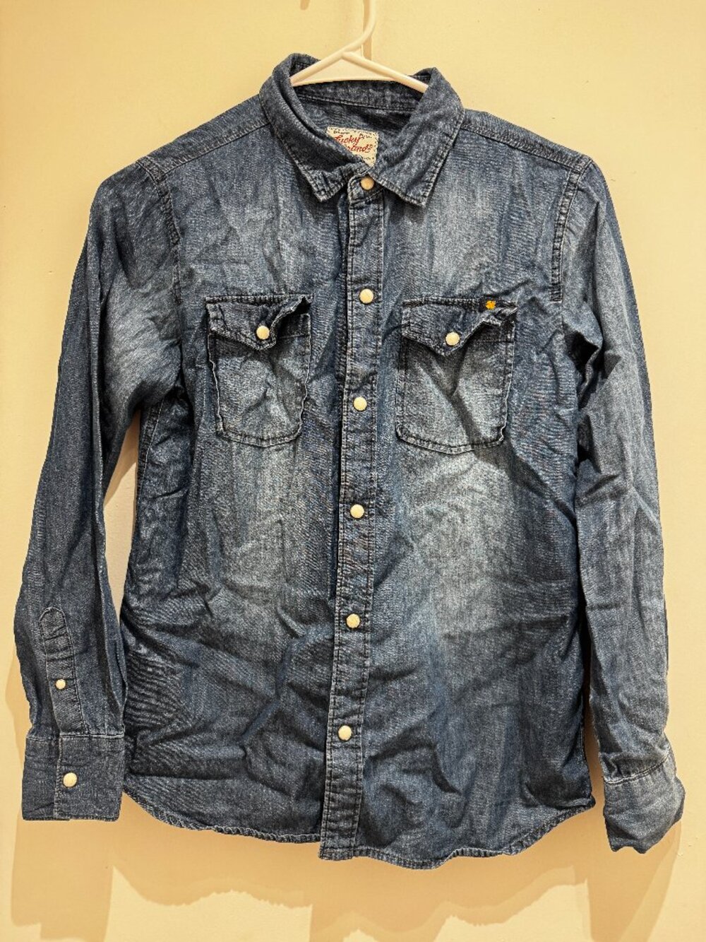 Lucky Brand pearl snap denim jean shirt long sleeve western youth Medium M